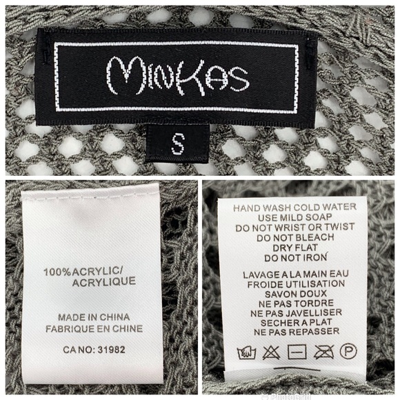 Minkas Taupe Mesh Knit Open Front Long Cardigan with Pockets, Small - Picture 16 of 16